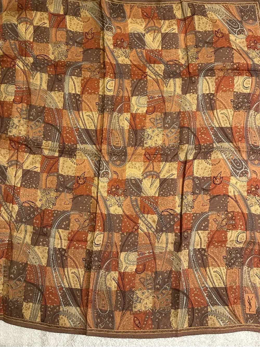 YSL Yves Saint Laurent Patchwork Paisley Square Scarf 21.5” EUC